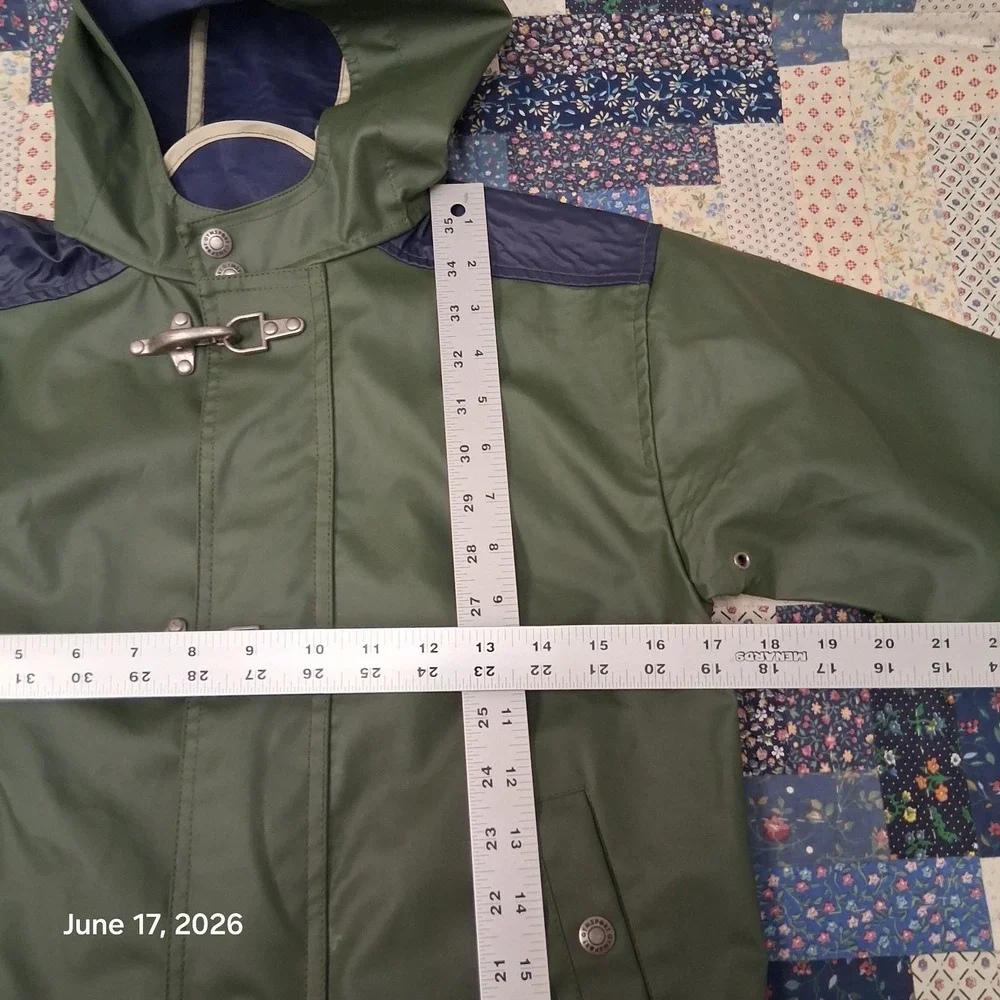 Vtg 90s Gymboree Gymsport Fireman Raincoat Jacket Green Blue Metal Clasp XL 5 6